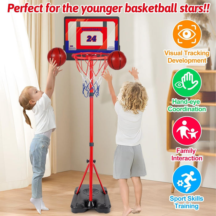 Kids Basketball Hoop Adjustable Height 3.5 Ft-6.2 Ft Indoor & Outdoor Portabl...