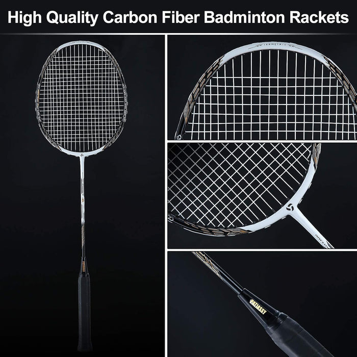 Badminton Set Professional Badminton Sets for Backyards with Net, Winch System, 4 Badminton Rackets, 2 Goose Feather Shuttlecocks and Carrying Bag