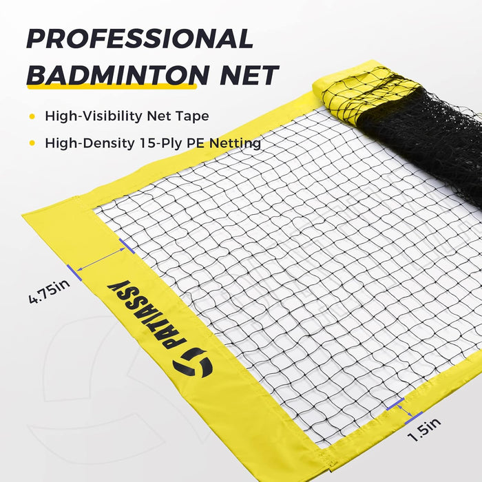 Badminton Set Professional Badminton Sets for Backyards with Net, Winch System, 4 Badminton Rackets, 2 Goose Feather Shuttlecocks and Carrying Bag
