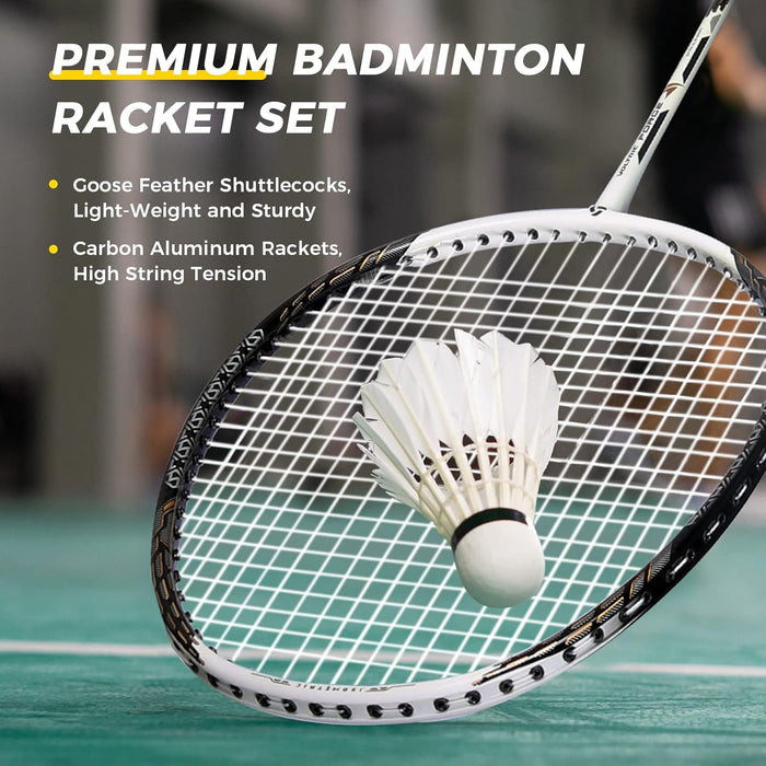 Badminton Set Professional Badminton Sets for Backyards with Net, Winch System, 4 Badminton Rackets, 2 Goose Feather Shuttlecocks and Carrying Bag